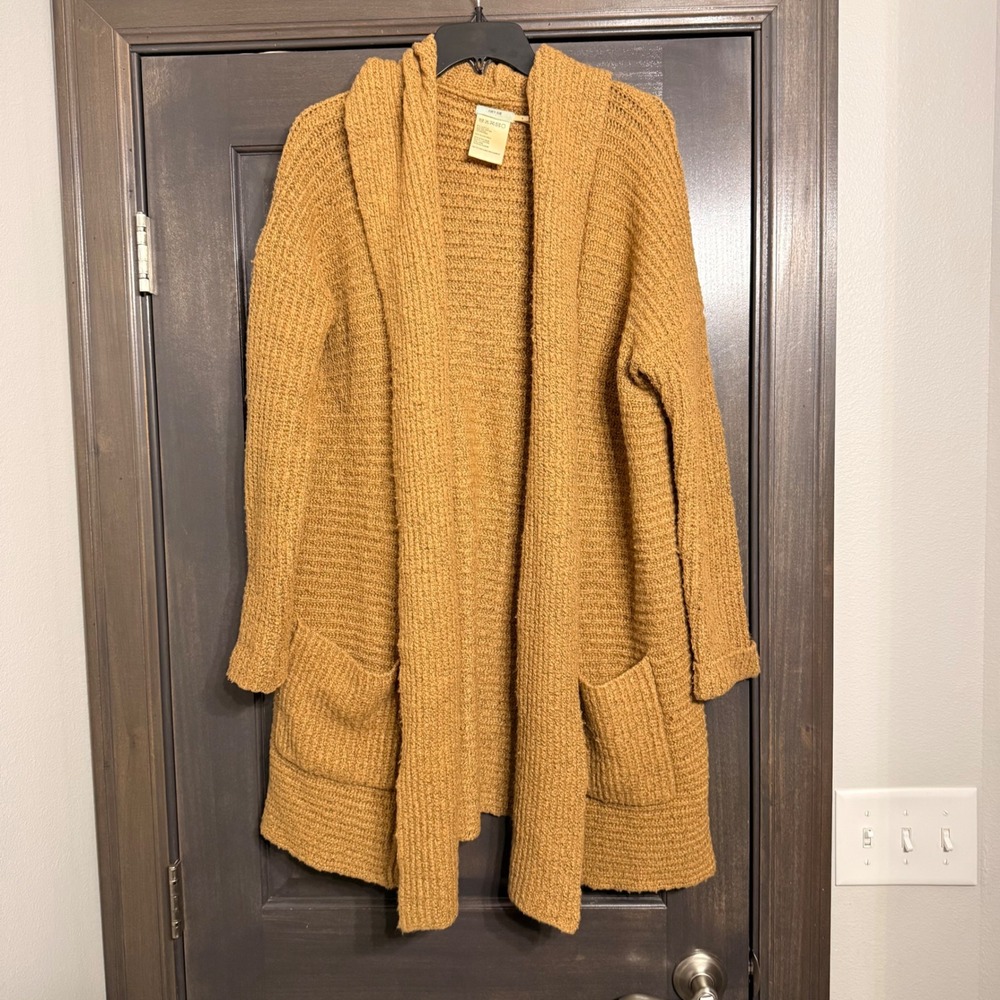 Kimchi Blue Womens Mustard Yellow Hooded Open Front Cardigan Sweater Size M